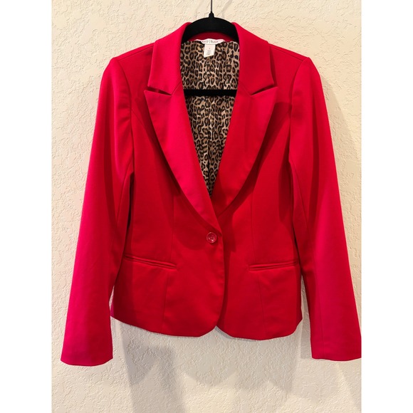 White House Black Market Jackets & Blazers - White House Black Market Red Leopard Lining Single Button Blazer Jacket Womens 4